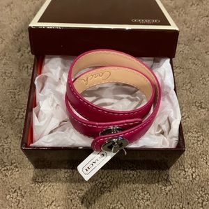 NWT Coach Magenta Pink Leather Wrap Bracelet With Silver Closure